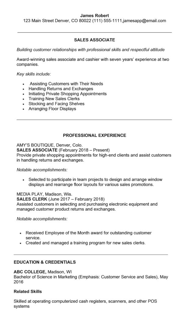 sample of resume for freshers